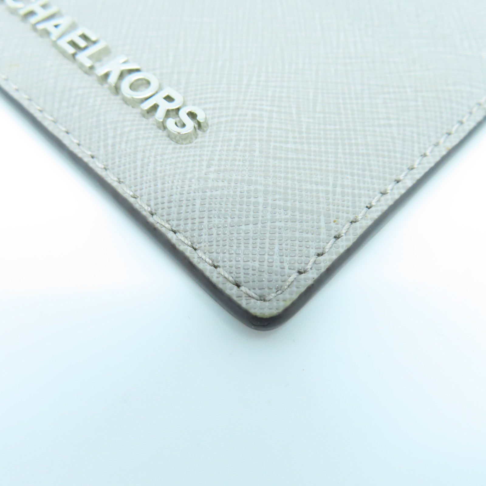 Michael Kors Calf Leather Card Case Silver Buckle Gray