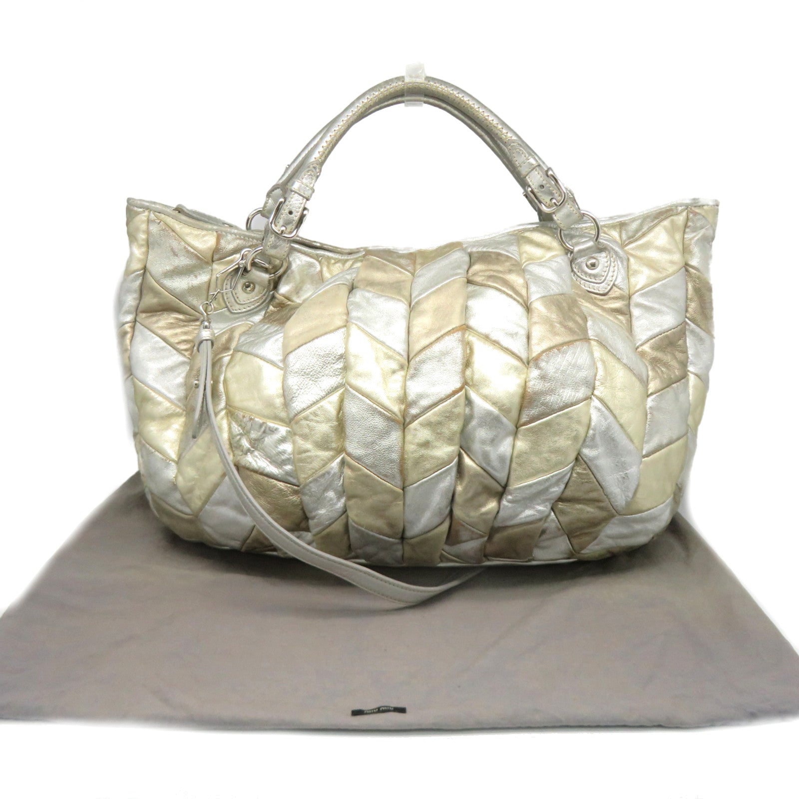Miu Miu Cowhide Leather 2Way Shoulder Bag Handle Shoulder Bag Silver/Gold