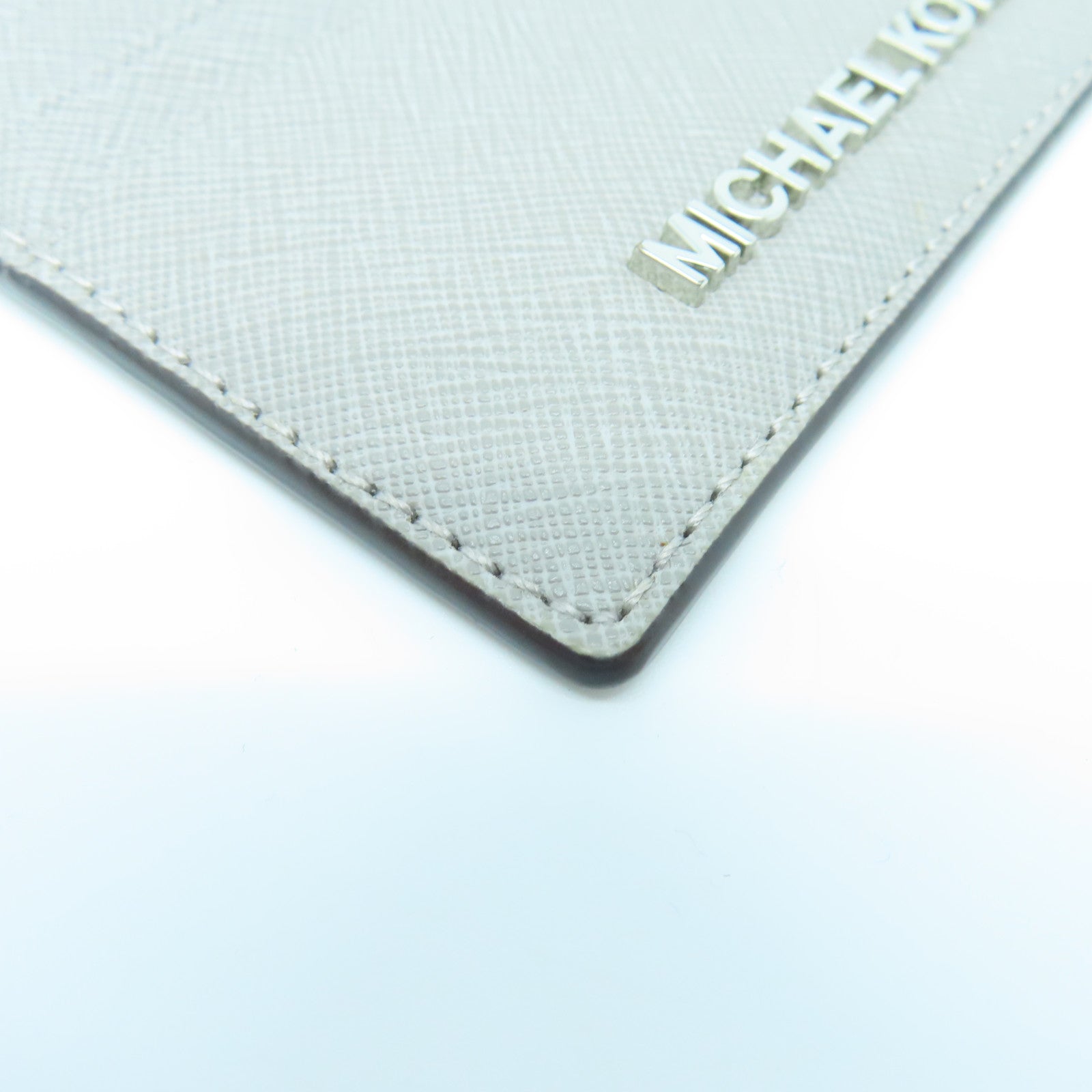 Michael Kors Calf Leather Card Case Silver Buckle Gray