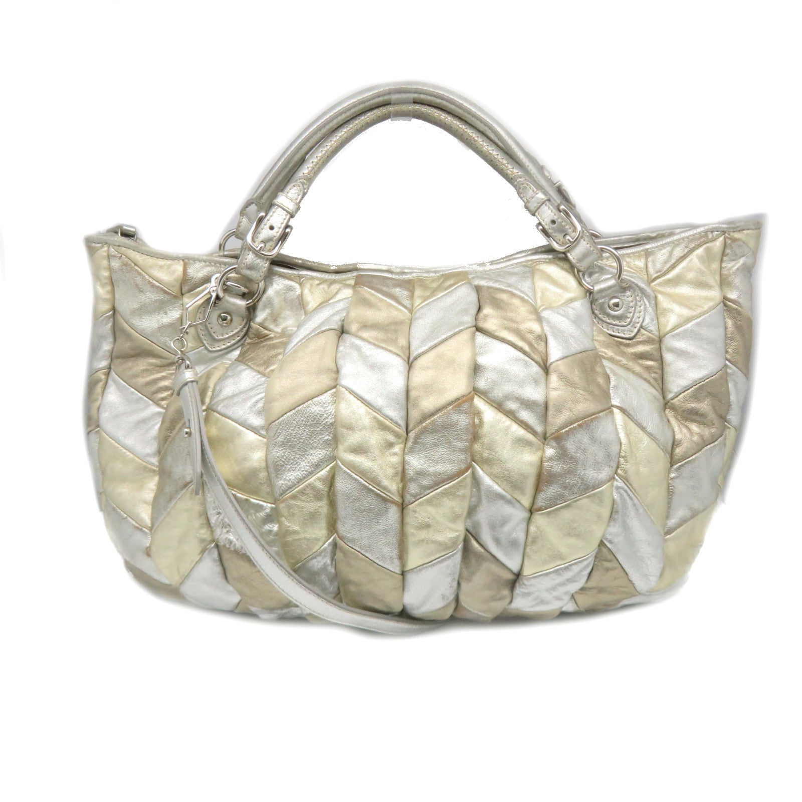 Miu Miu Cowhide Leather 2Way Shoulder Bag Handle Shoulder Bag Silver/Gold