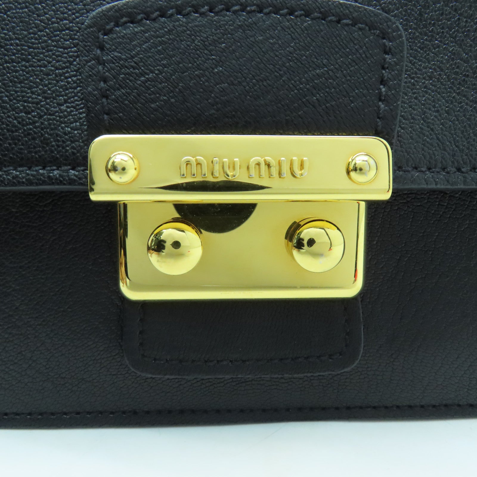Miu Miu 牛皮皮革2 Way Bag金扣手挽肩背兩用袋黑色