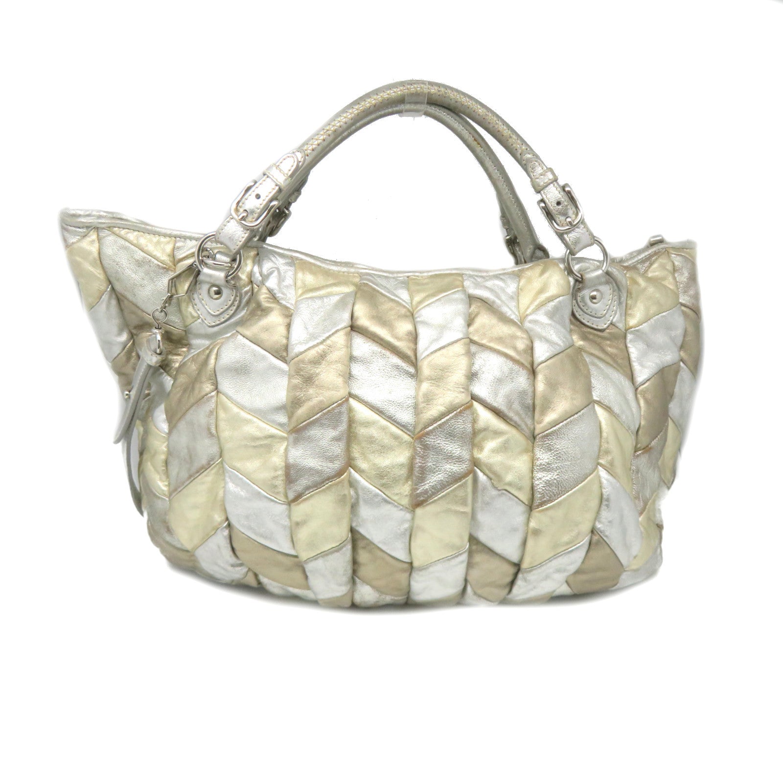 Miu Miu Cowhide Leather 2Way Shoulder Bag Handle Shoulder Bag Silver/Gold