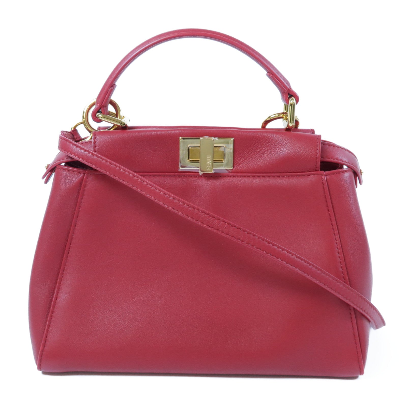 FENDI 羊皮皮革Peekaboo Mini金扣手挽肩背兩用袋紅色