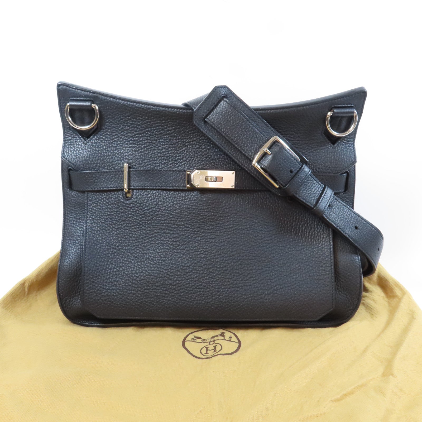 HERMES Clemence皮革Jypsiere 34銀扣肩背袋Noir黑色