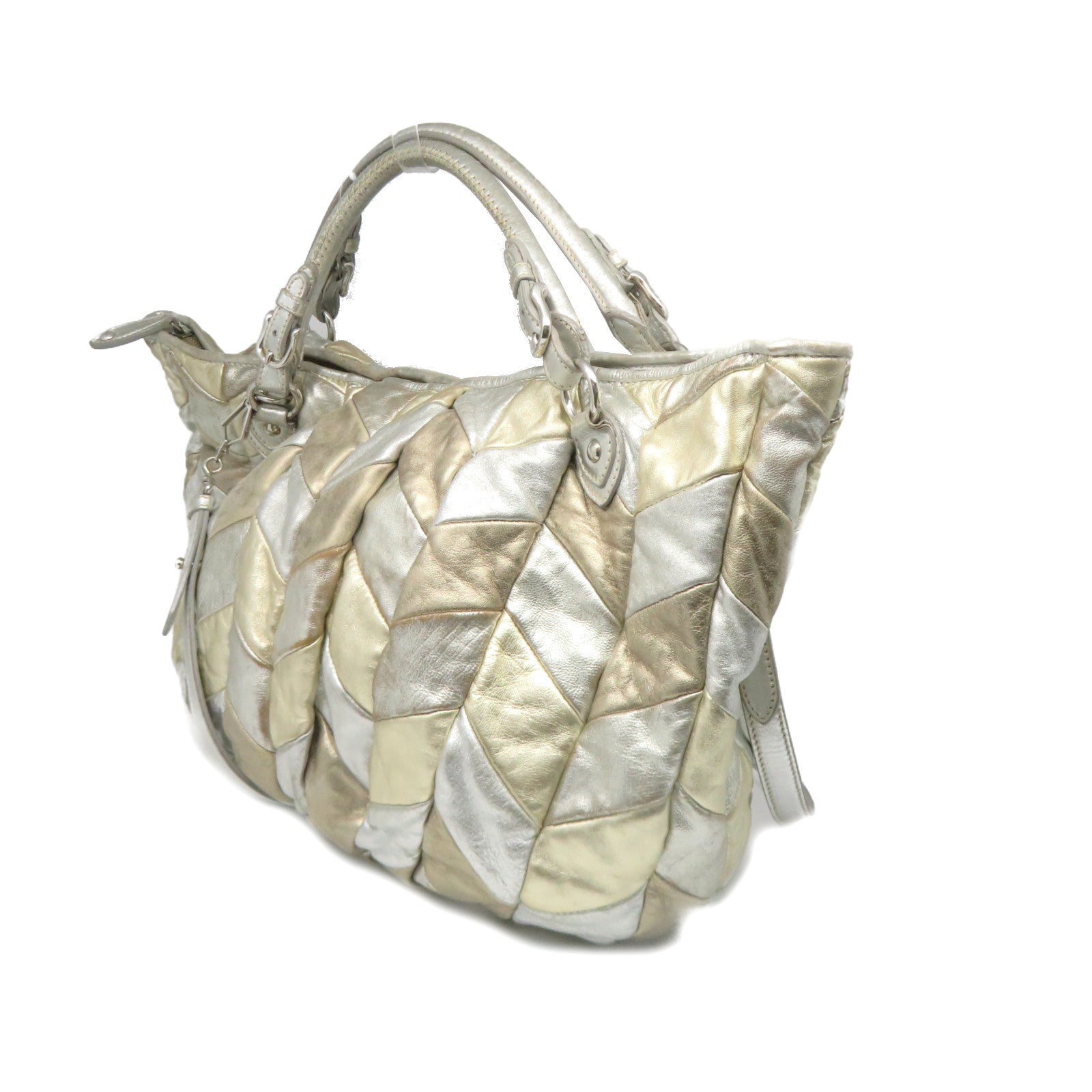 Miu Miu Cowhide Leather 2Way Shoulder Bag Handle Shoulder Bag Silver/Gold