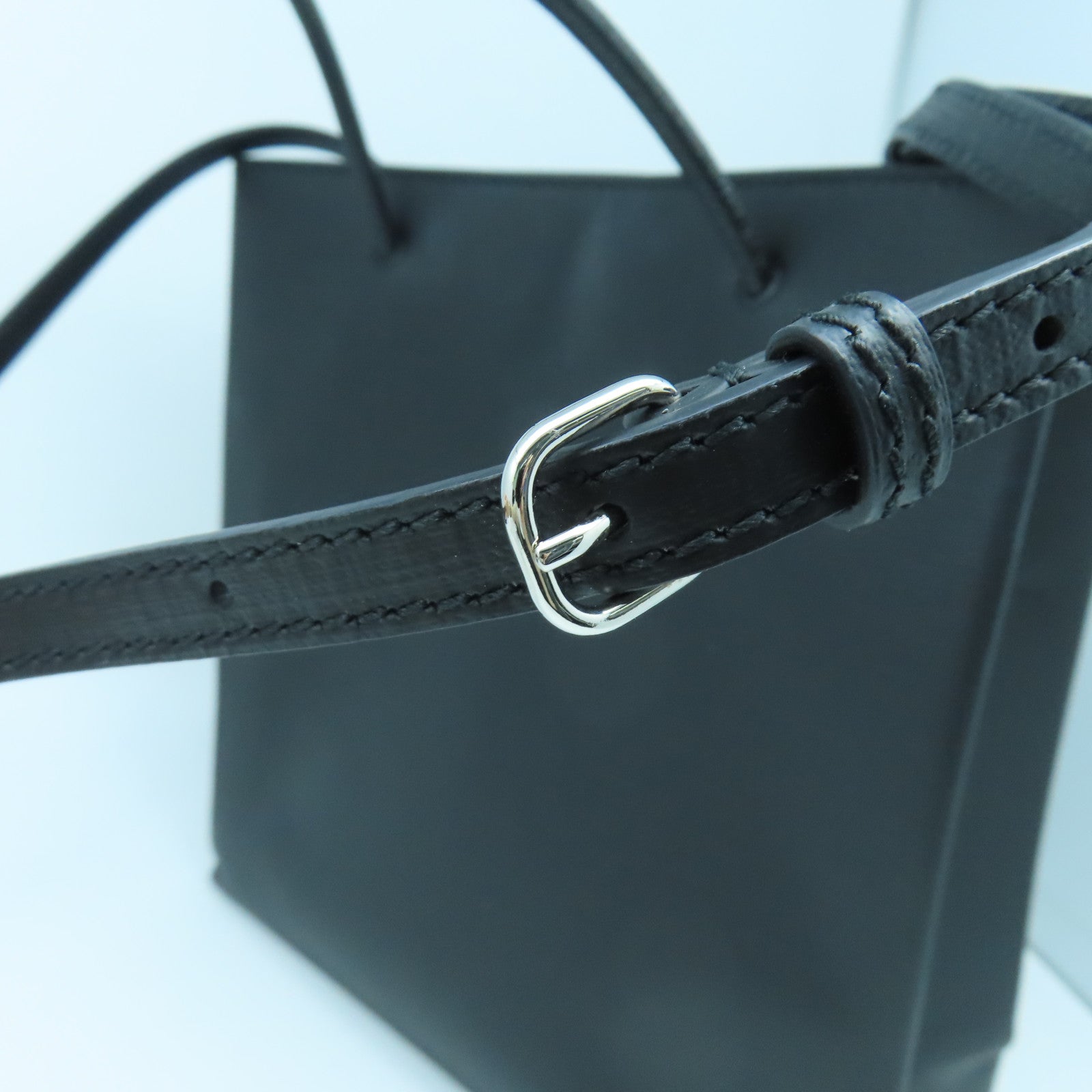 BALENCIAGA 牛皮皮革Shopping Bag銀扣手挽肩背兩用袋黑色