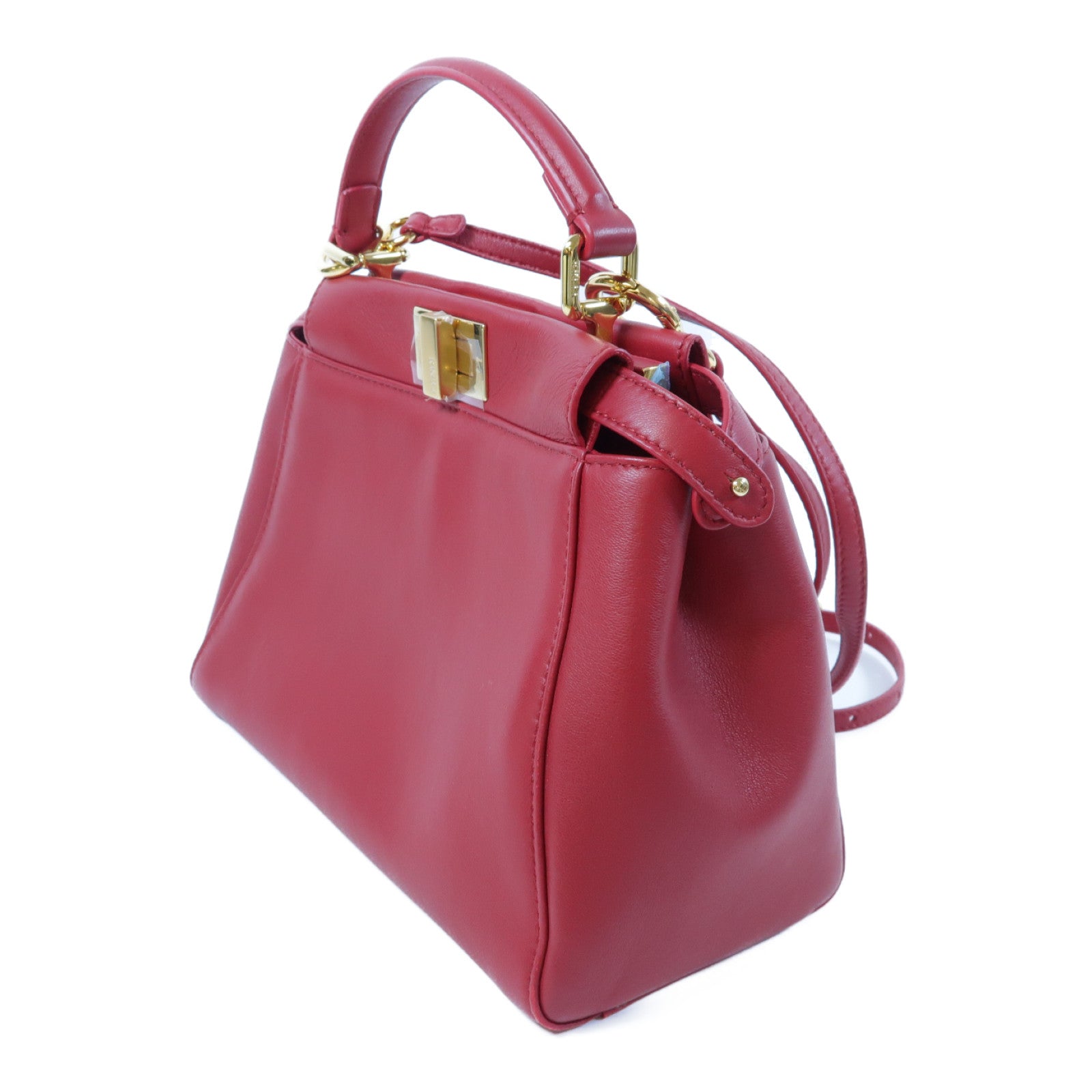 FENDI 羊皮皮革Peekaboo Mini金扣手挽肩背兩用袋紅色