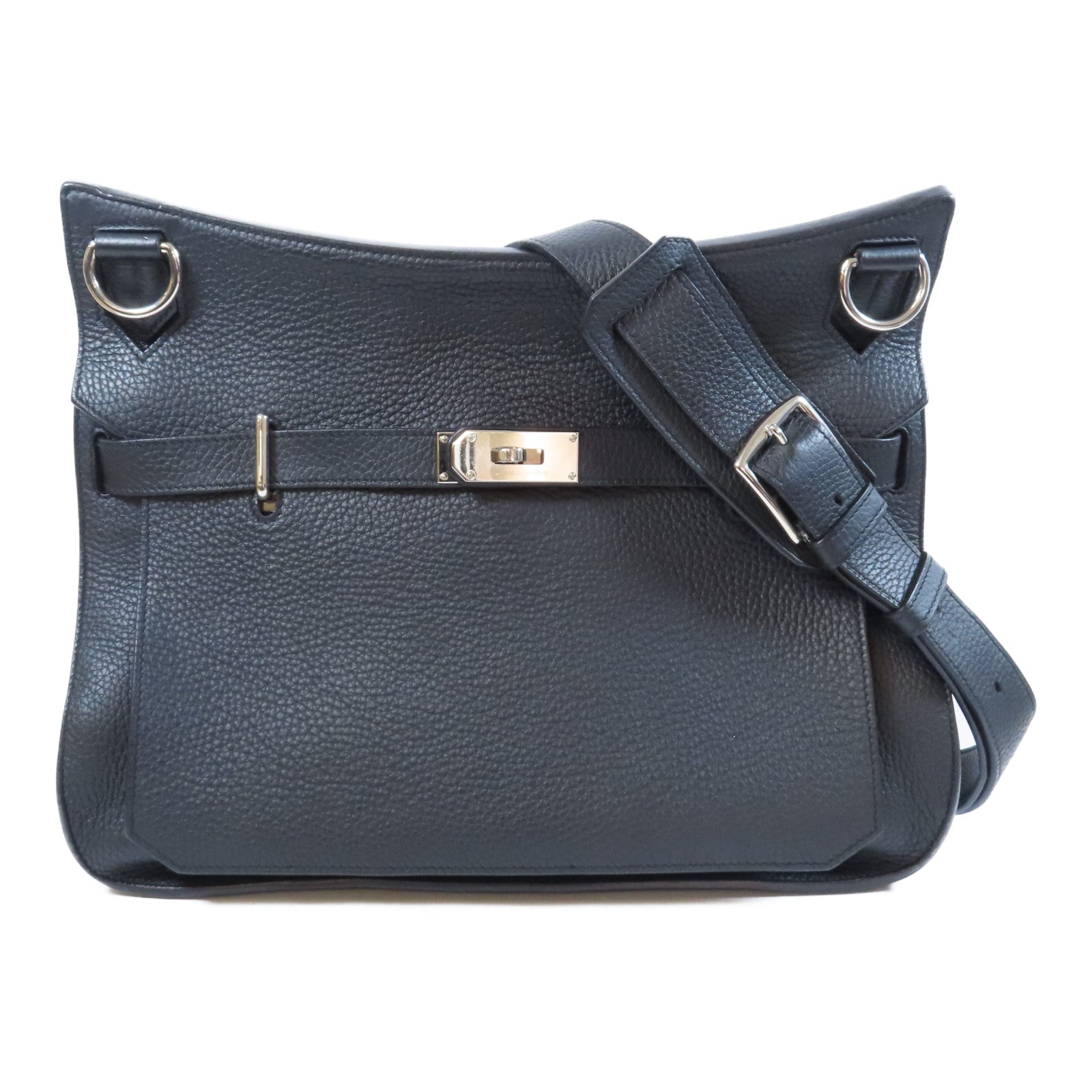 HERMES Clemence皮革Jypsiere 34銀扣肩背袋Noir黑色
