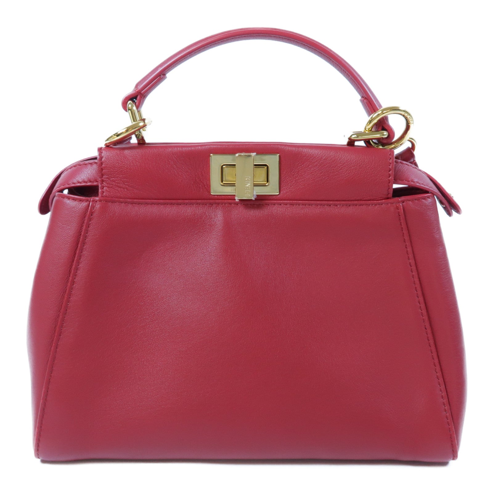 FENDI 羊皮皮革Peekaboo Mini金扣手挽肩背兩用袋紅色