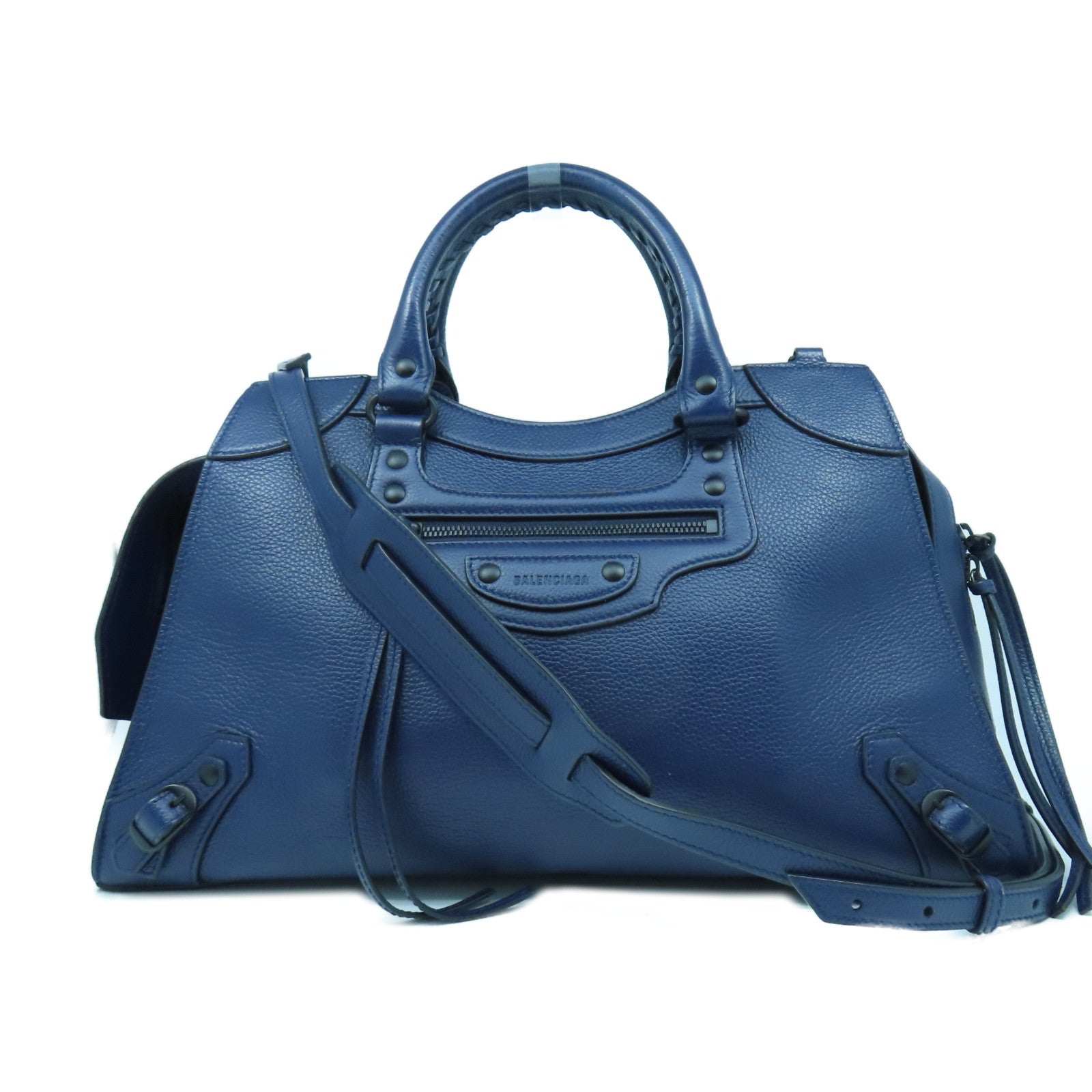 BALENCIAGA 牛皮皮革Neo Classic City黑扣手挽肩背兩用袋深藍色