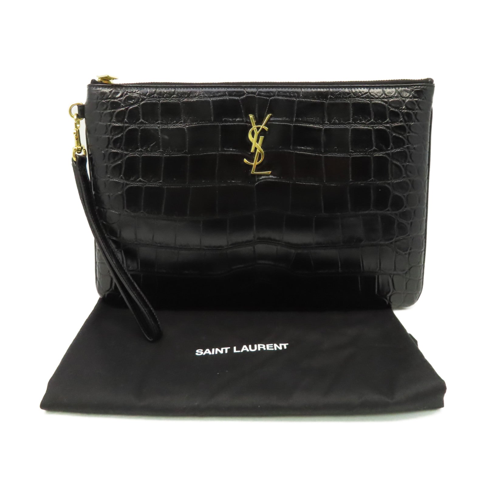 SAINT LAURENT 牛皮皮革Clutch手拿包黑色