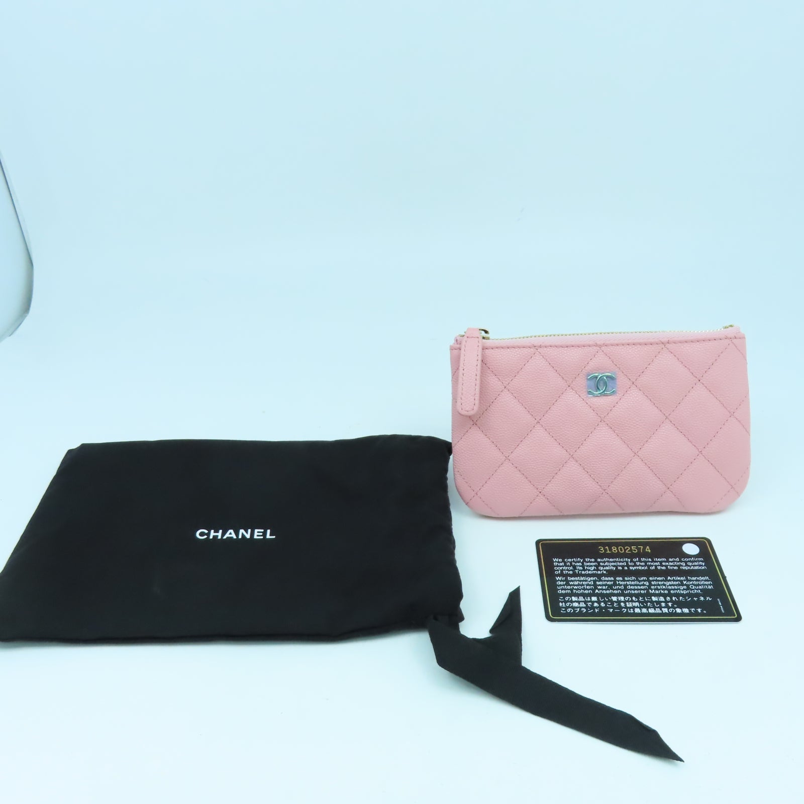 CHANEL 菱格牛皮皮革Mini Pouch金扣手拿包粉紅色