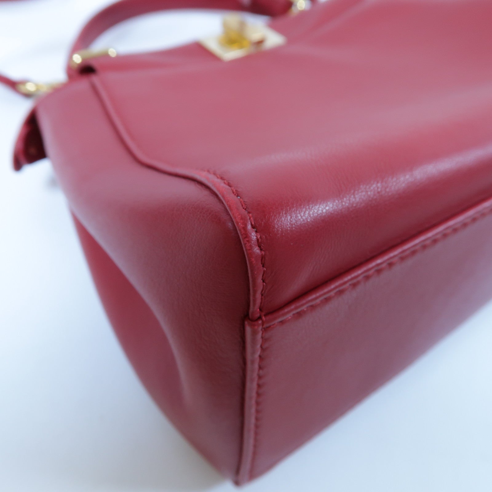 FENDI 羊皮皮革Peekaboo Mini金扣手挽肩背兩用袋紅色