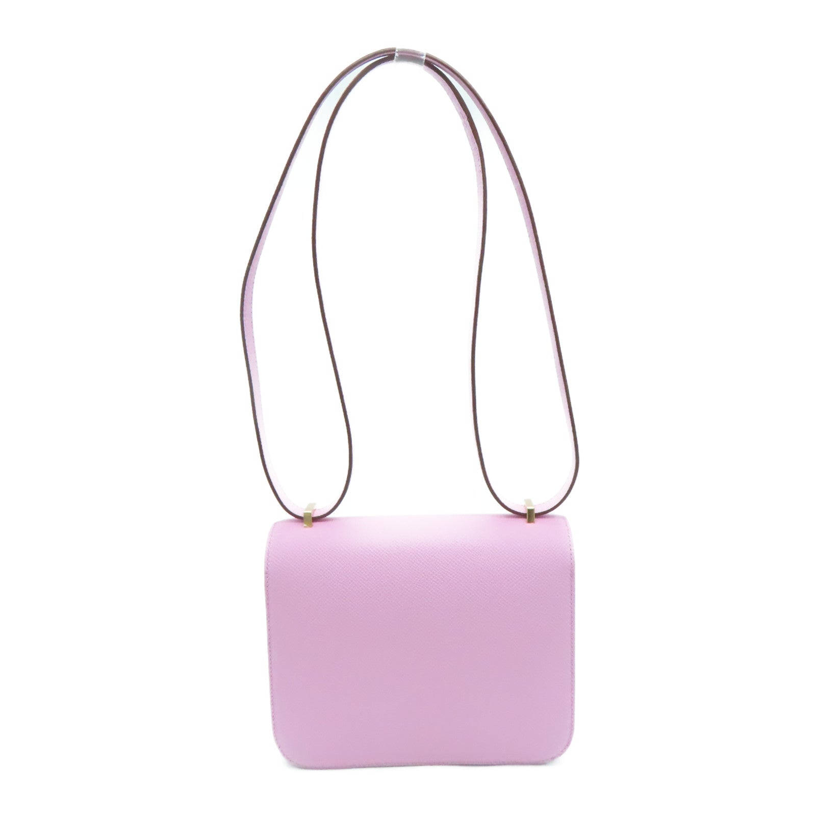 HERMES 【激减优惠】Epsom皮革Constance Mini玫瑰金扣肩背袋粉红色/Mauve Sylvestre/X9