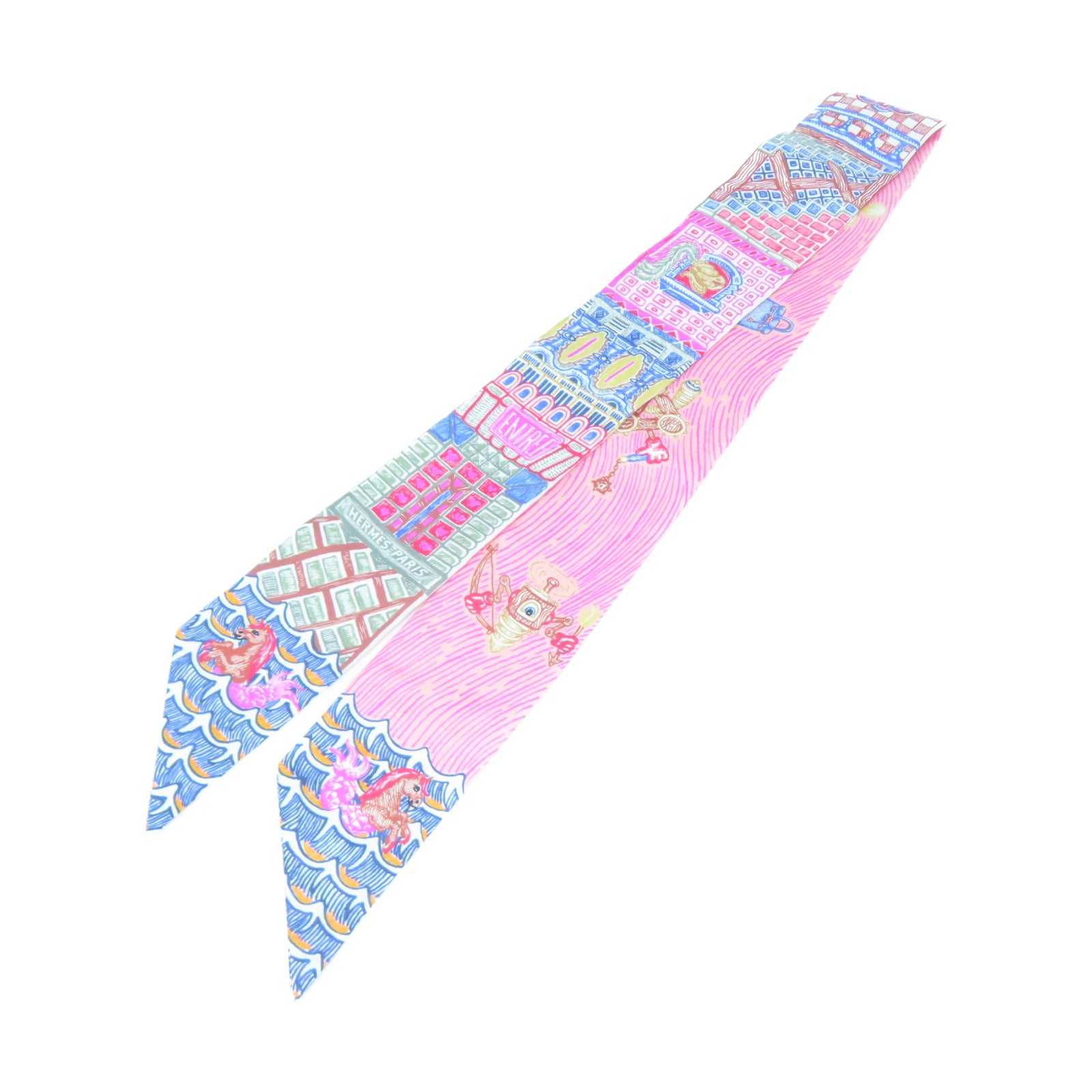 HERMES 絲質Twilly Scarf絲巾粉紅色