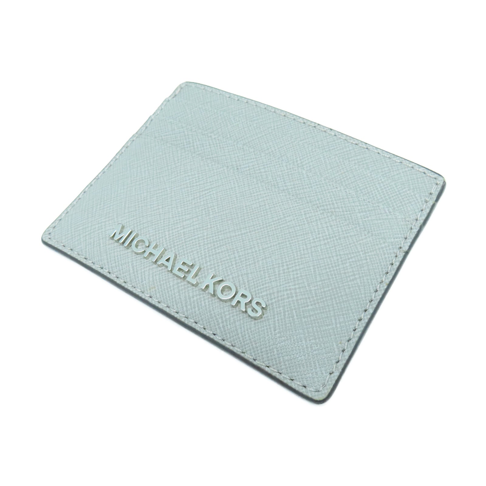 Michael Kors Calf Leather Card Case Silver Buckle Gray