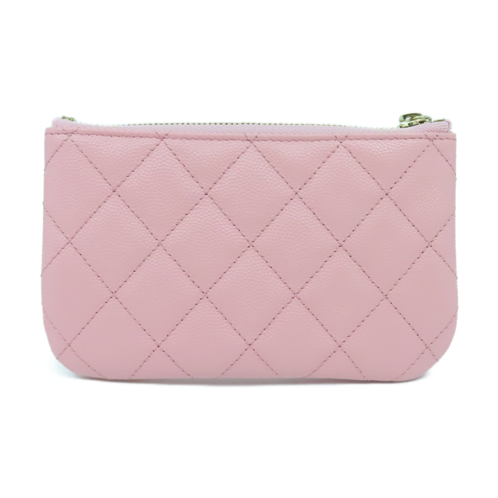 CHANEL 菱格牛皮皮革Mini Pouch金扣手拿包粉紅色