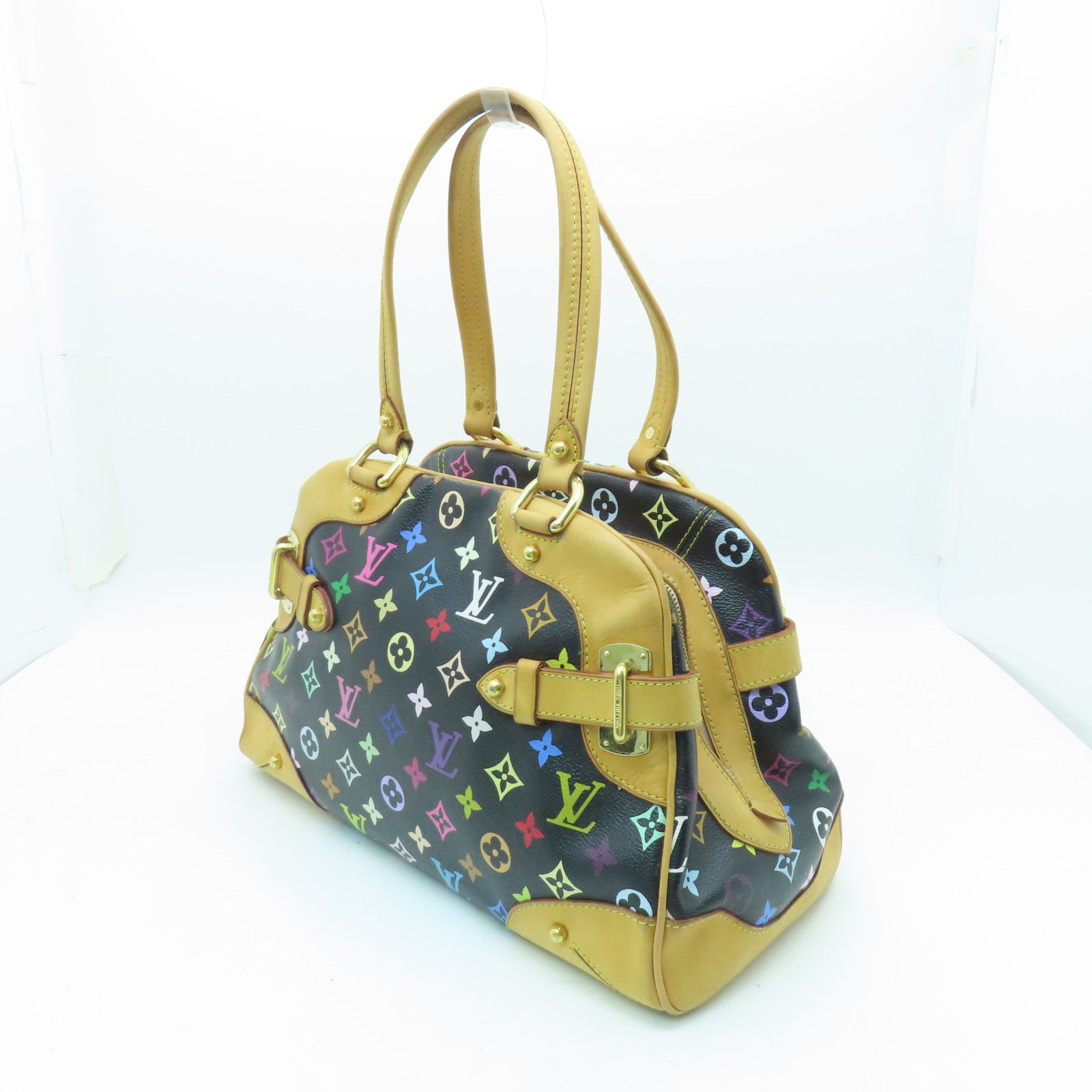 LOUIS VUITTON Monogram Multicolore Claudia金扣手挽袋黑色/彩色