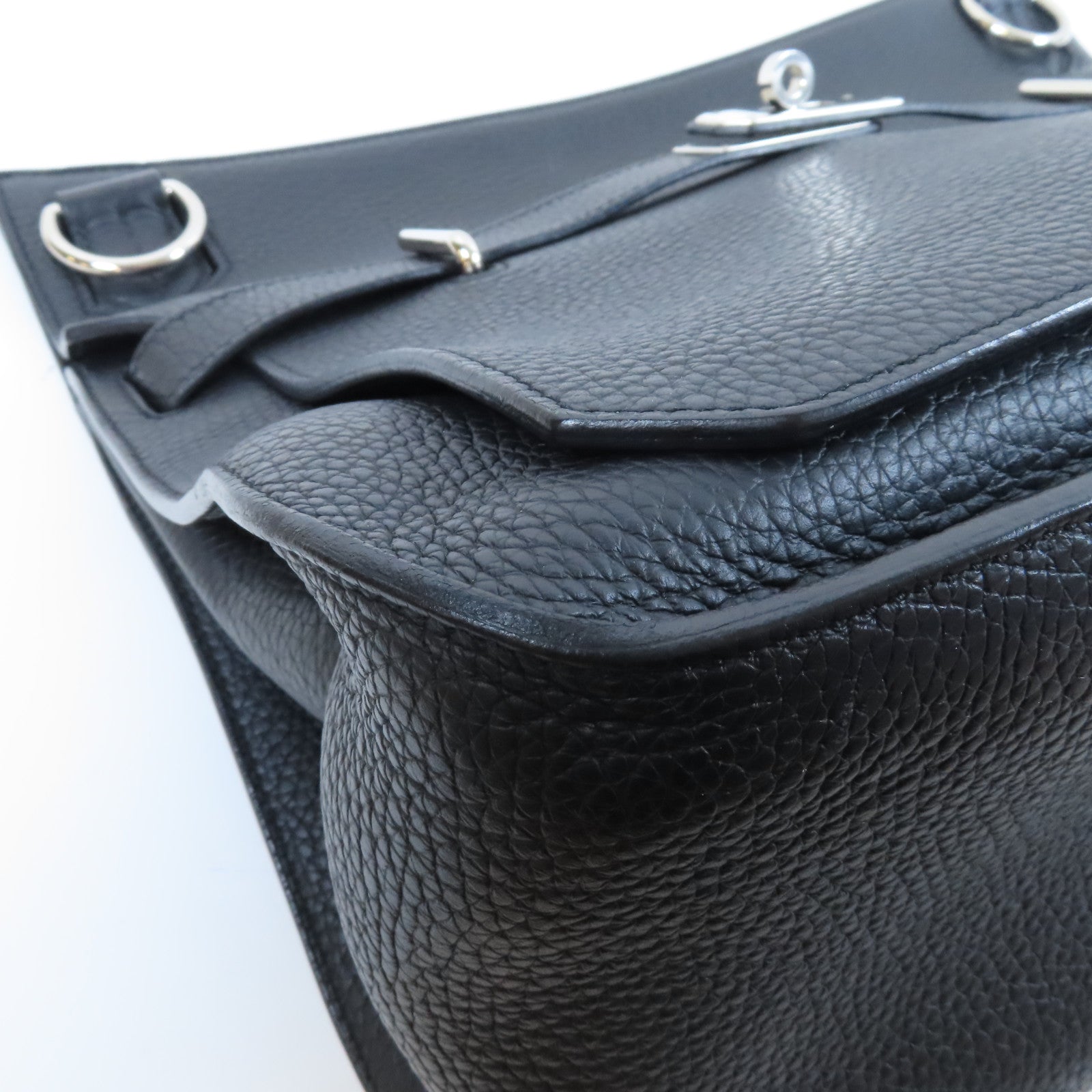 HERMES Clemence皮革Jypsiere 34銀扣肩背袋Noir黑色