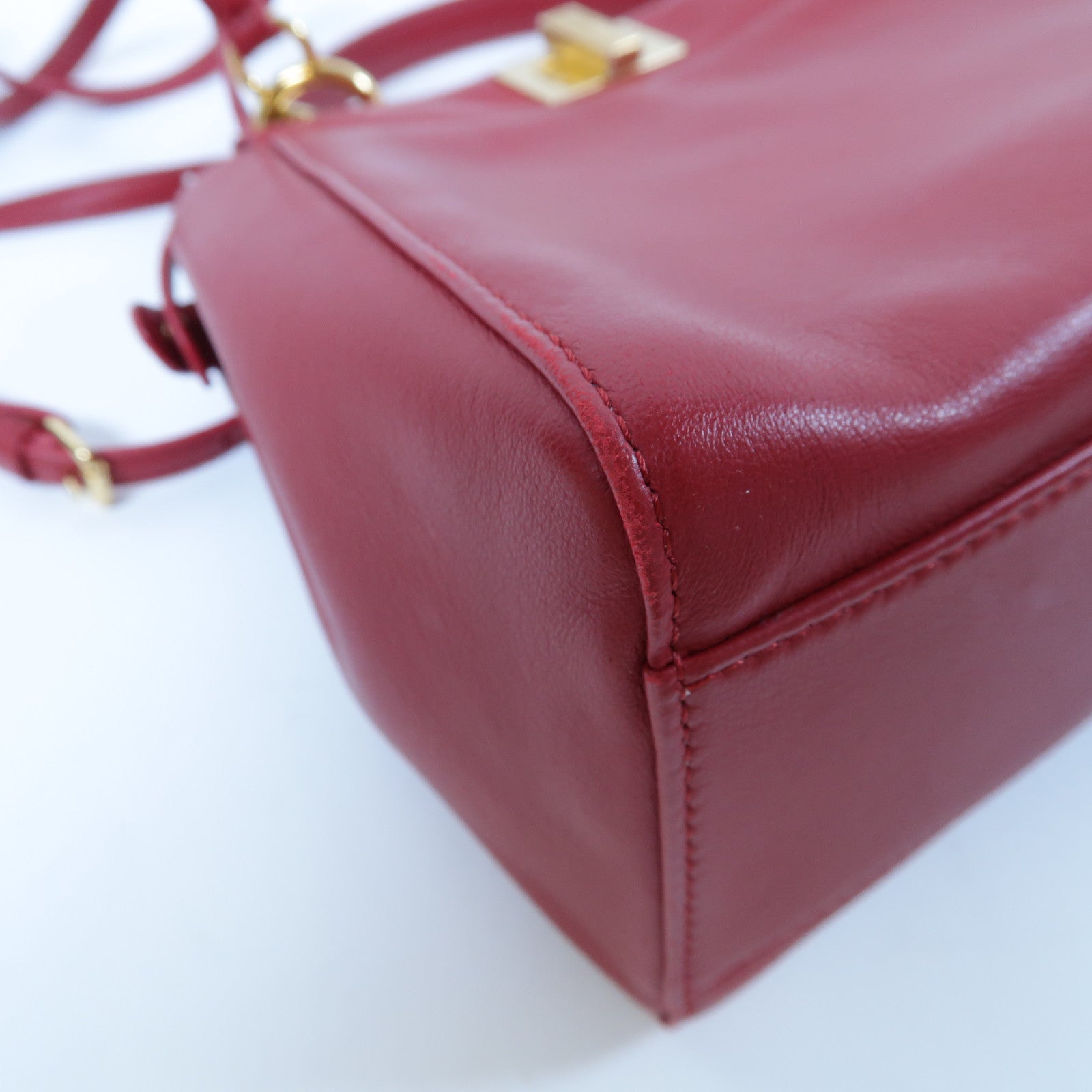 FENDI 羊皮皮革Peekaboo Mini金扣手挽肩背兩用袋紅色