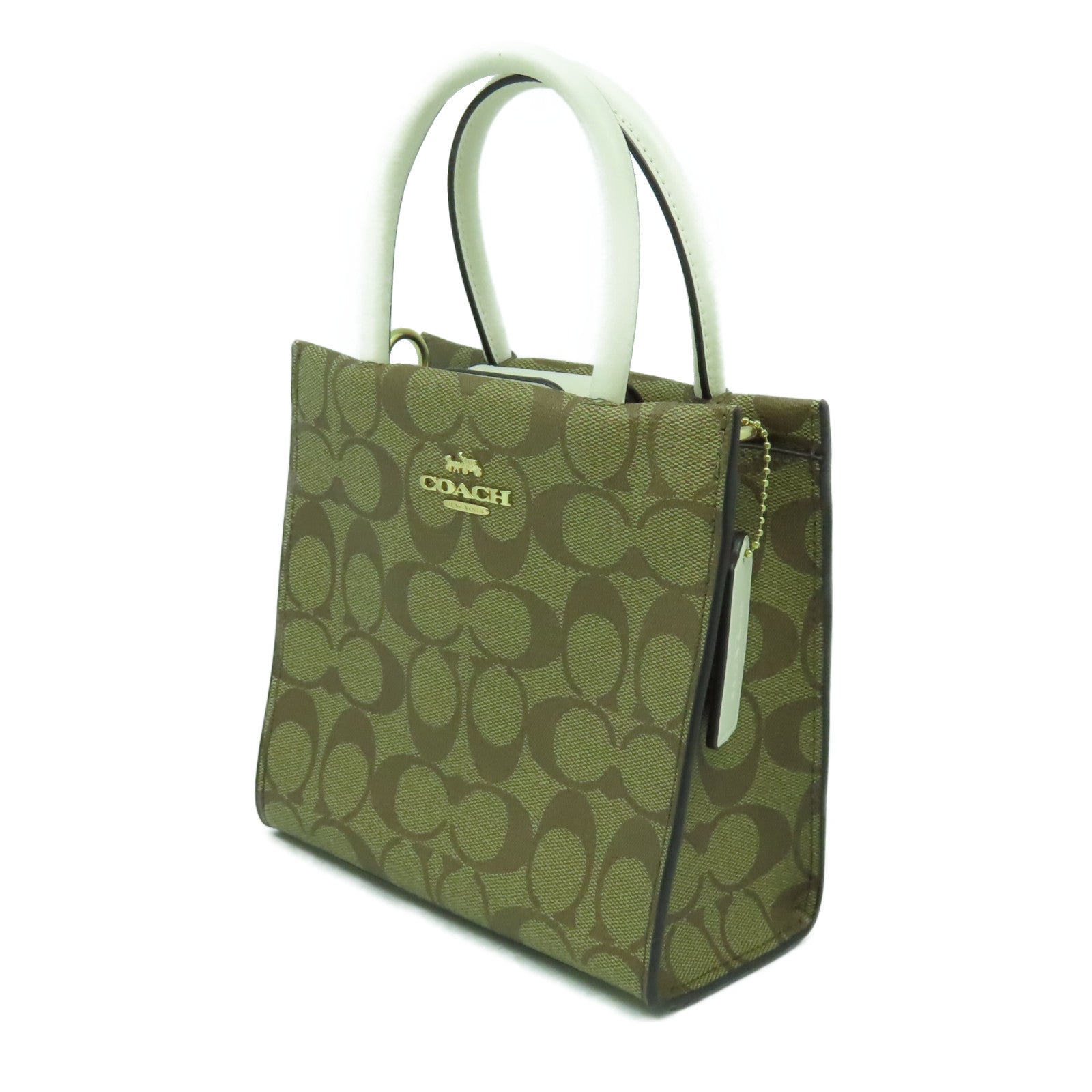 COACH 塗層帆布2 Way Shoulder Bag金扣手挽肩背兩用袋白色/棕色