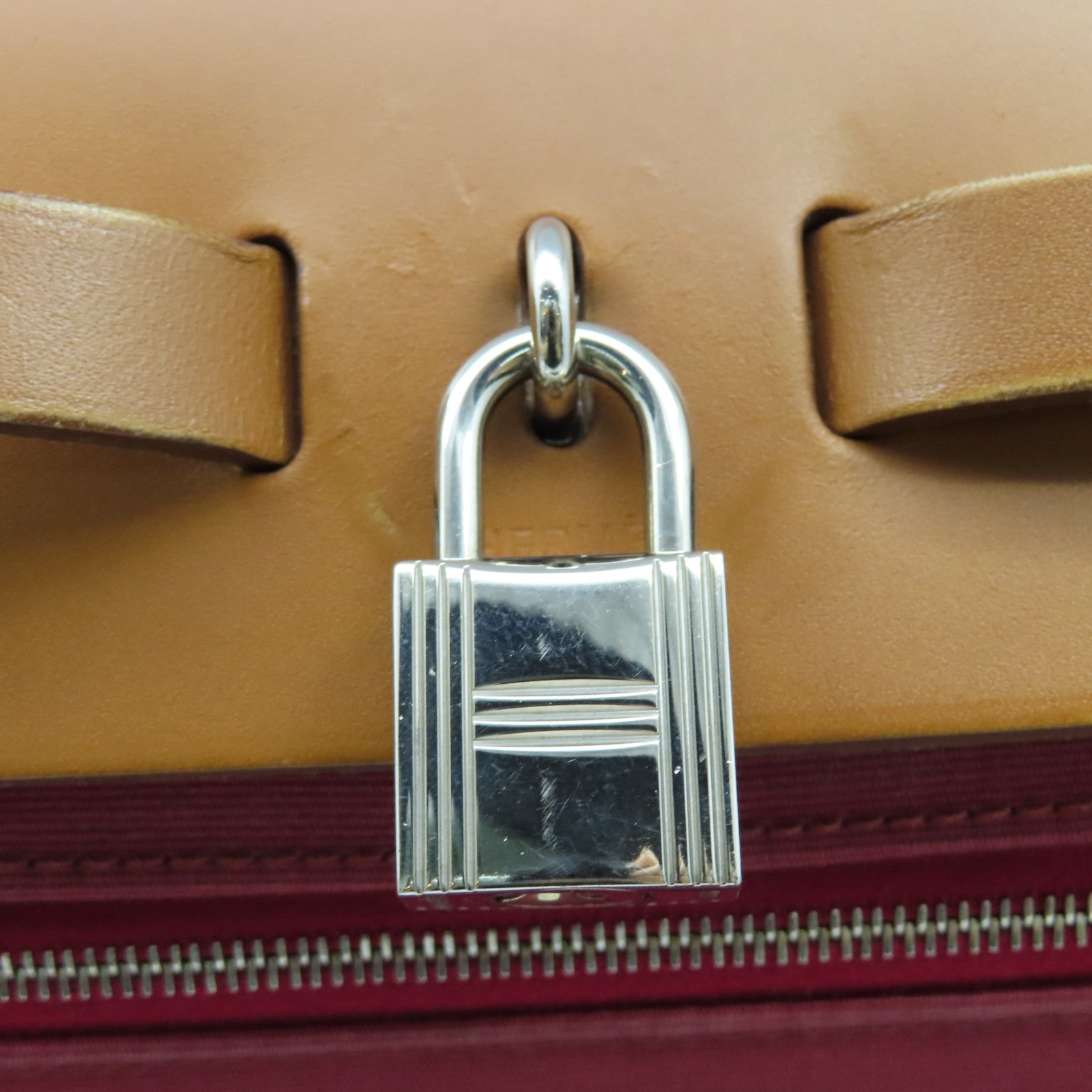 HERMES 帆布Herbag PM銀扣手挽肩背兩用袋紅色