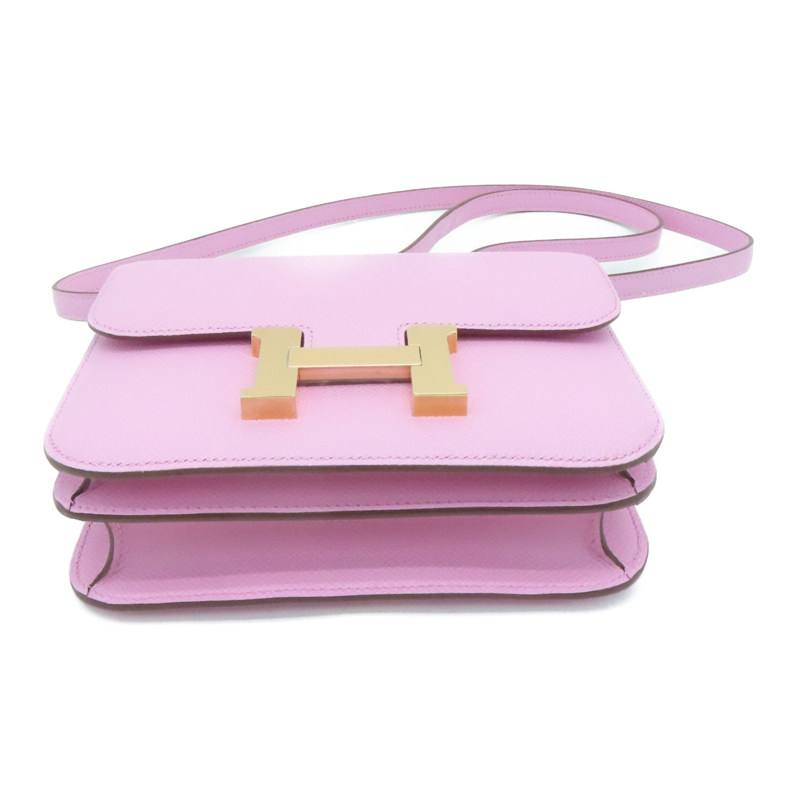 HERMES 【激减优惠】Epsom皮革Constance Mini玫瑰金扣肩背袋粉红色/Mauve Sylvestre/X9