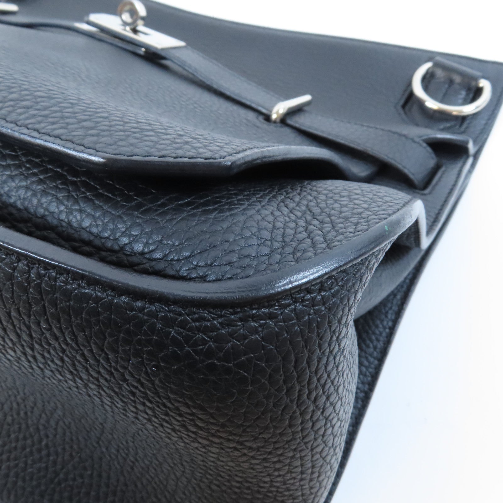 HERMES Clemence皮革Jypsiere 34銀扣肩背袋Noir黑色