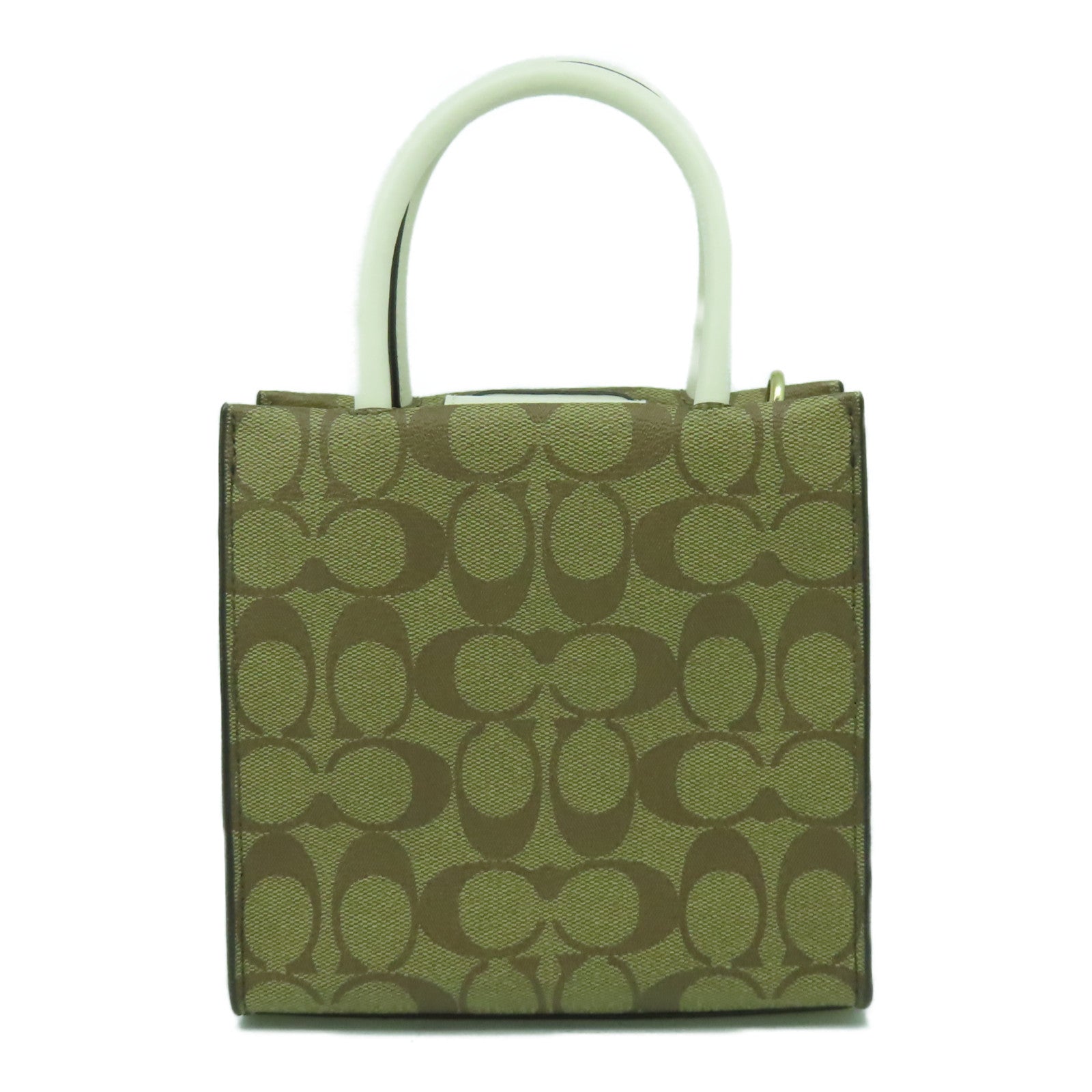 COACH 塗層帆布2 Way Shoulder Bag金扣手挽肩背兩用袋白色/棕色