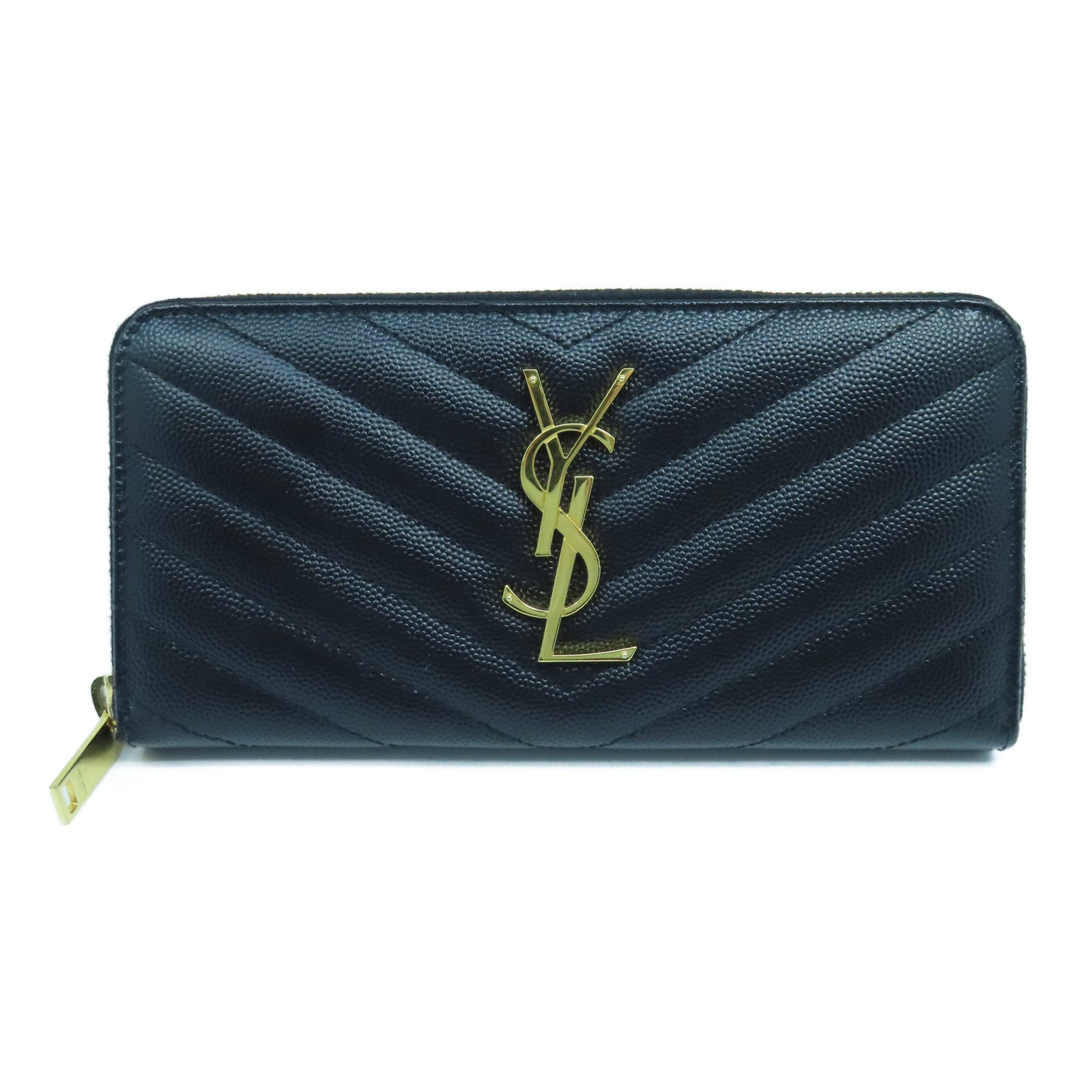 SAINT LAURENT 斜紋牛皮皮革Long Wallet金扣長錢包黑色