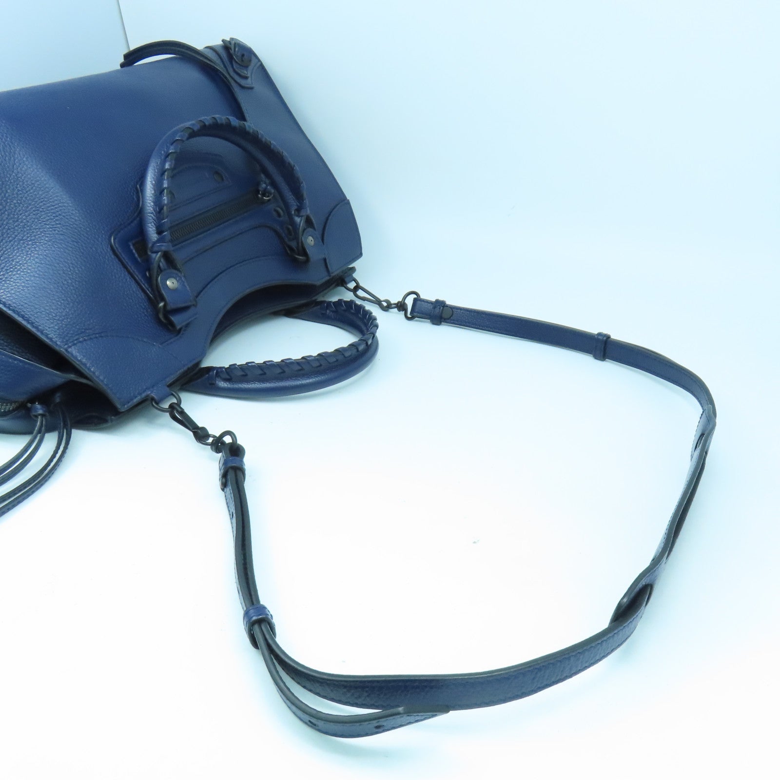 BALENCIAGA 牛皮皮革Neo Classic City黑扣手挽肩背兩用袋深藍色