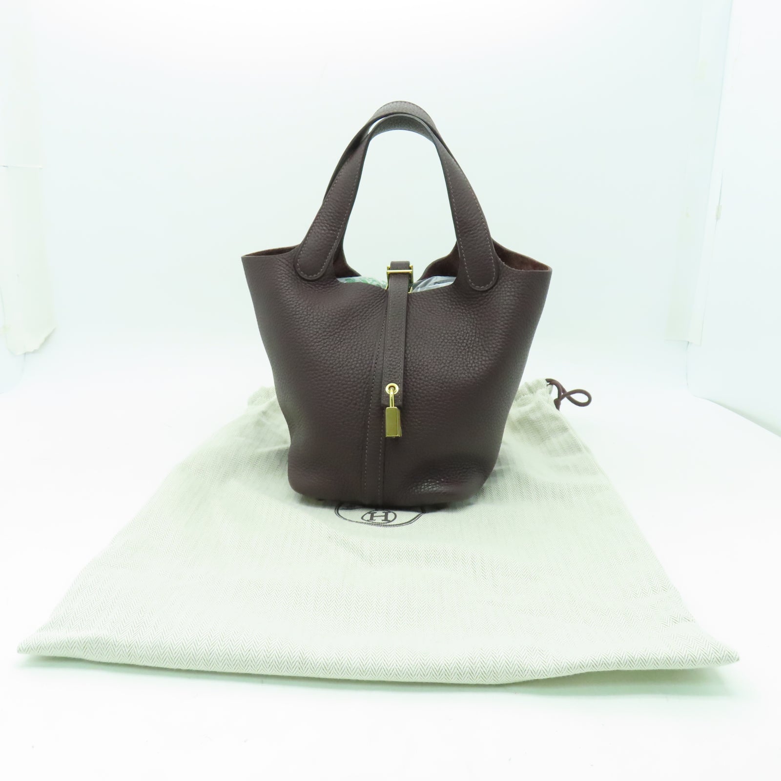HERMES Taurillon Clemence皮革Picotin PM金扣手挽袋馬鞍紅