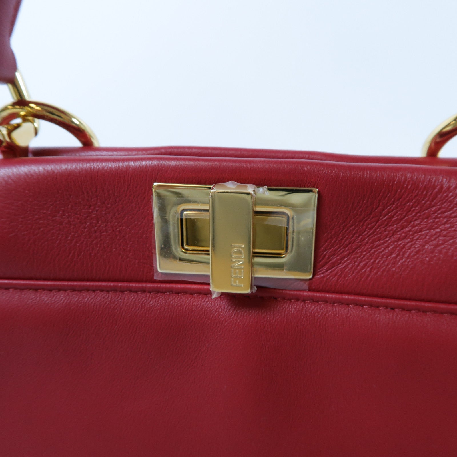 FENDI 羊皮皮革Peekaboo Mini金扣手挽肩背兩用袋紅色