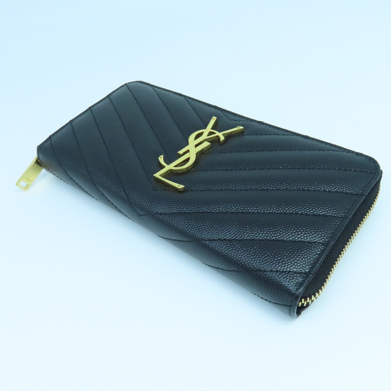 SAINT LAURENT 斜紋牛皮皮革Long Wallet金扣長錢包黑色
