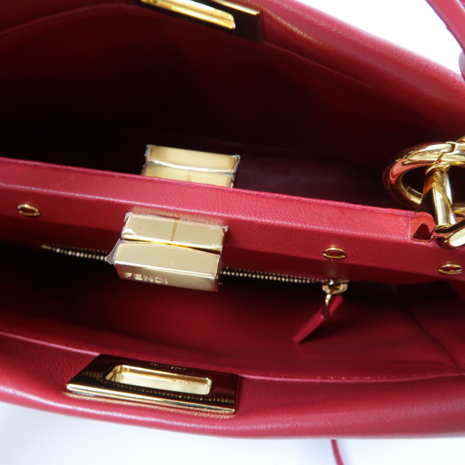 FENDI 羊皮皮革Peekaboo Mini金扣手挽肩背兩用袋紅色