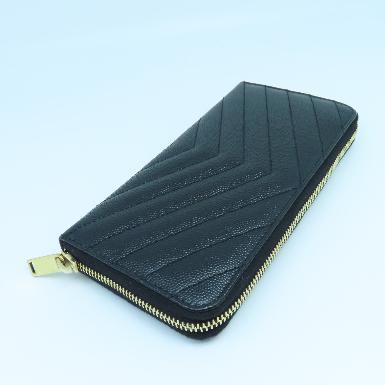 SAINT LAURENT 斜紋牛皮皮革Long Wallet金扣長錢包黑色