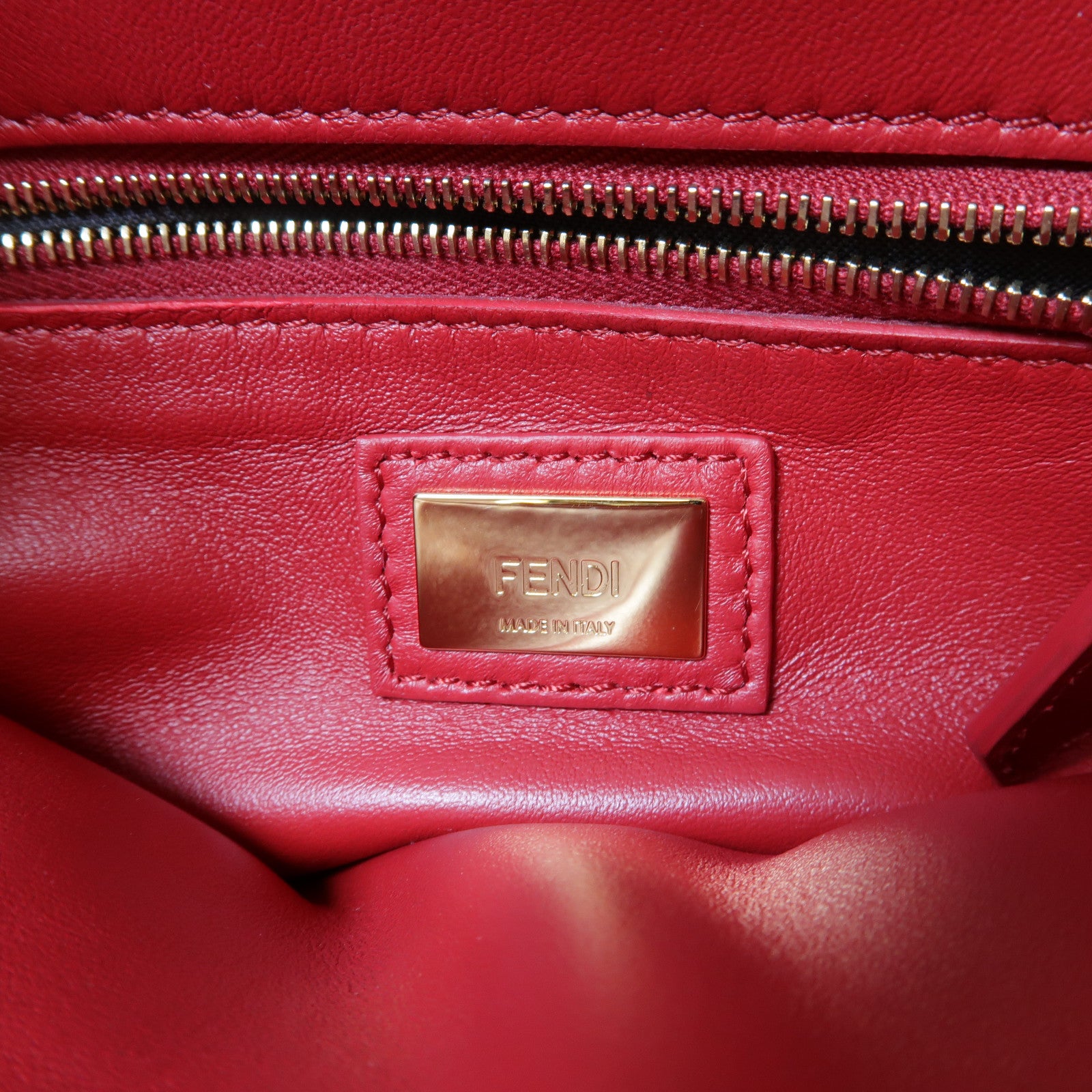 FENDI 羊皮皮革Peekaboo Mini金扣手挽肩背兩用袋紅色