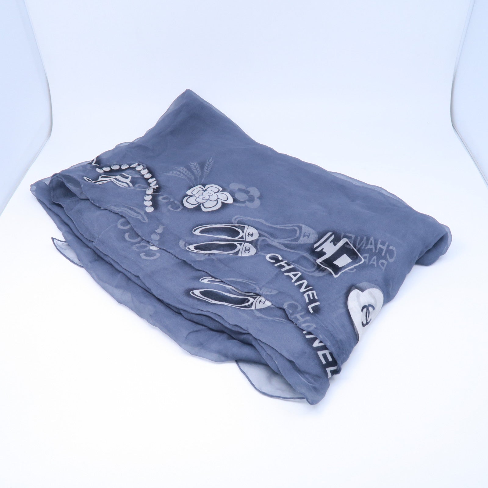 CHANEL 絲質Scarf絲巾灰色