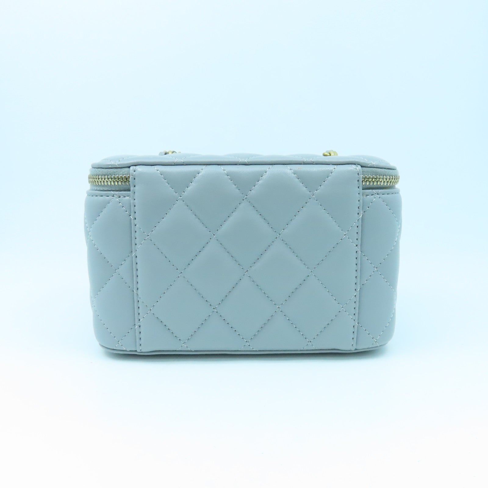CHANEL 菱格羊皮皮革Vanity Case金扣鏈帶肩背袋灰色