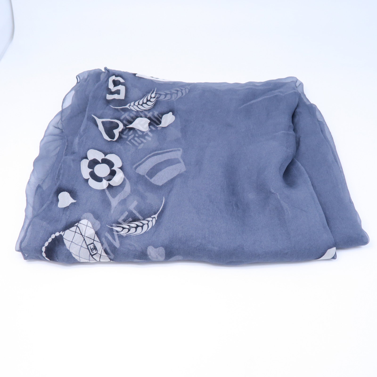 CHANEL 絲質Scarf絲巾灰色