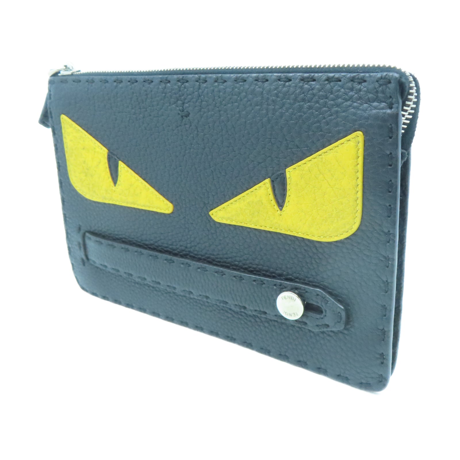 FENDI 牛皮皮革Clutch Bag銀扣手拿包黑色/黃色