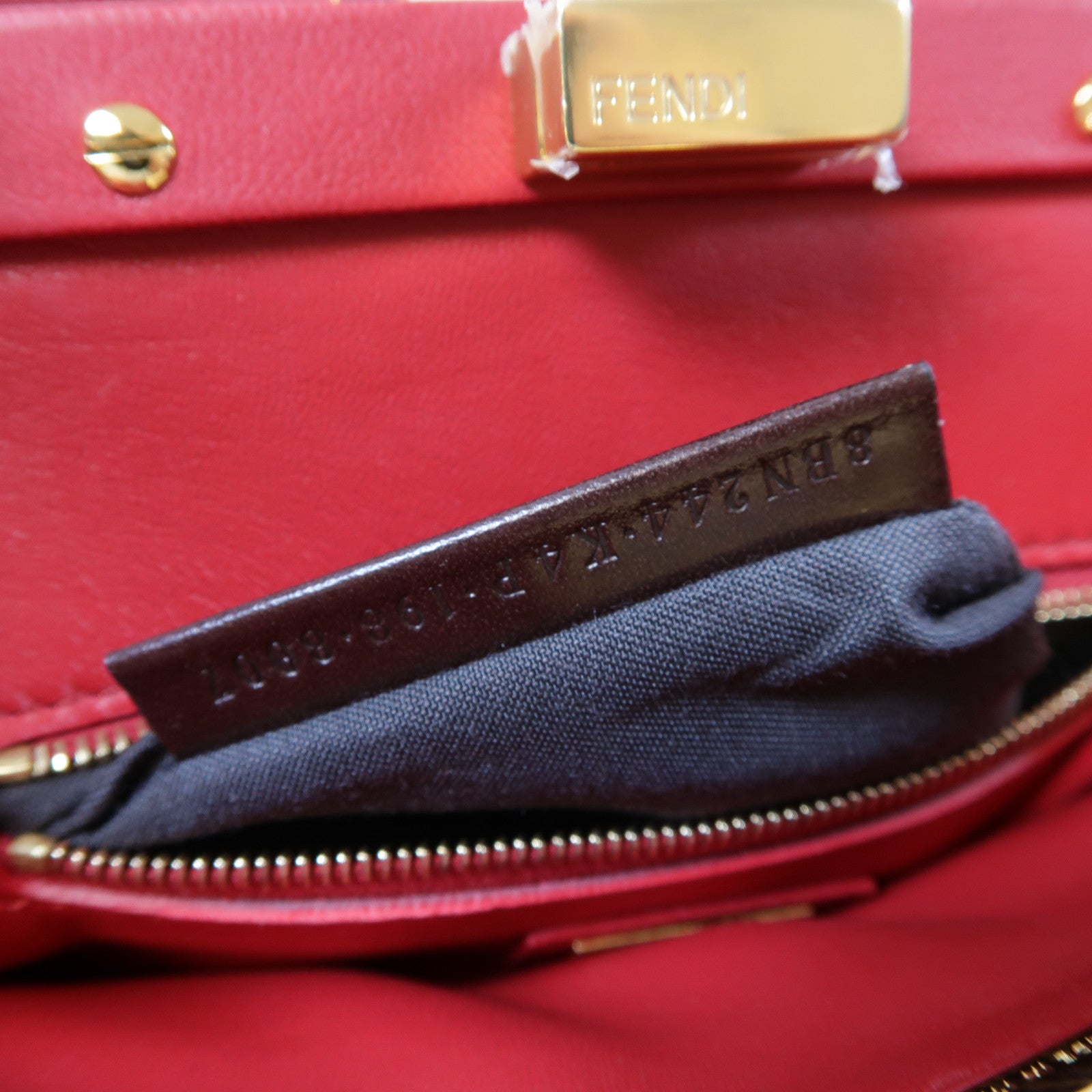 FENDI 羊皮皮革Peekaboo Mini金扣手挽肩背兩用袋紅色