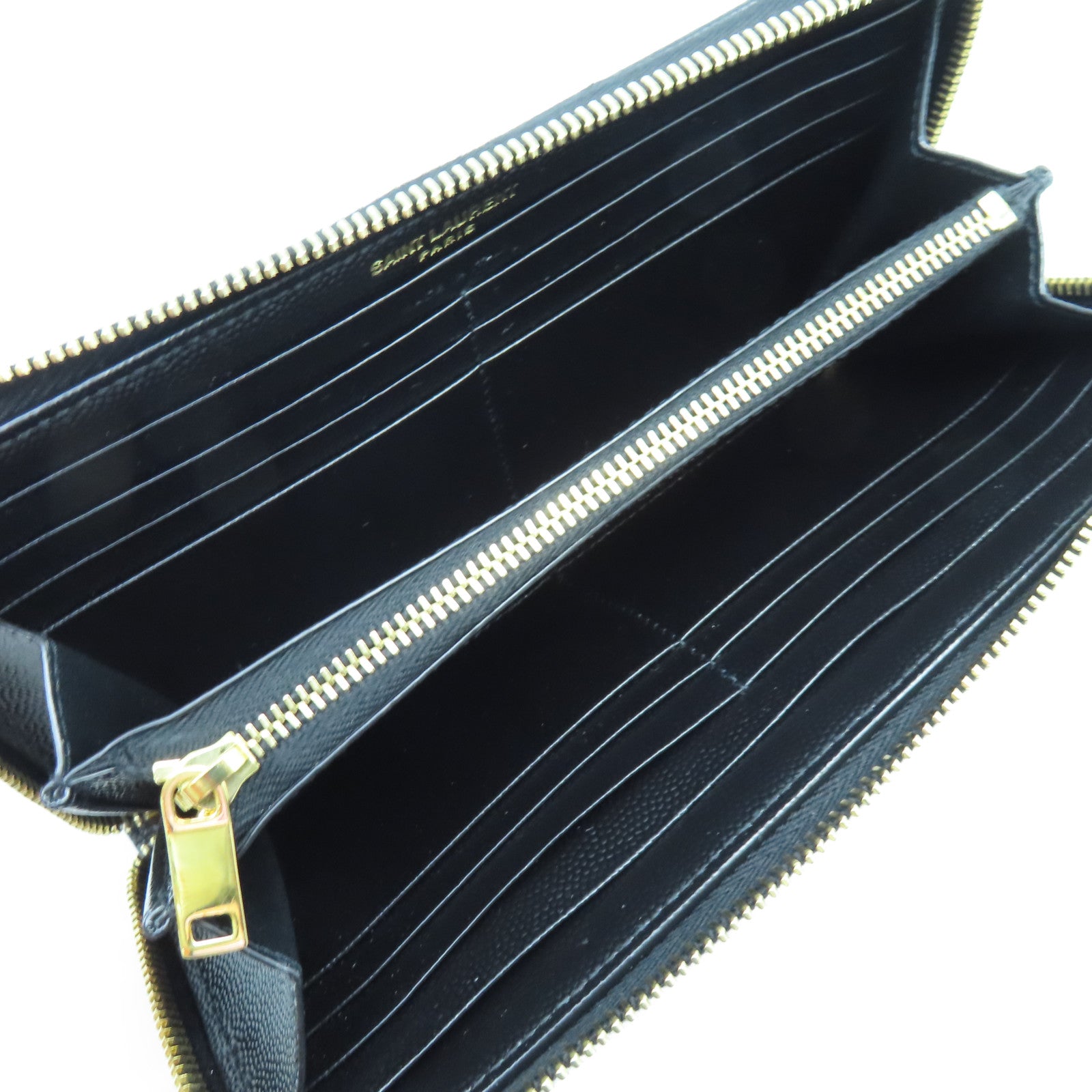 SAINT LAURENT 斜紋牛皮皮革Long Wallet金扣長錢包黑色