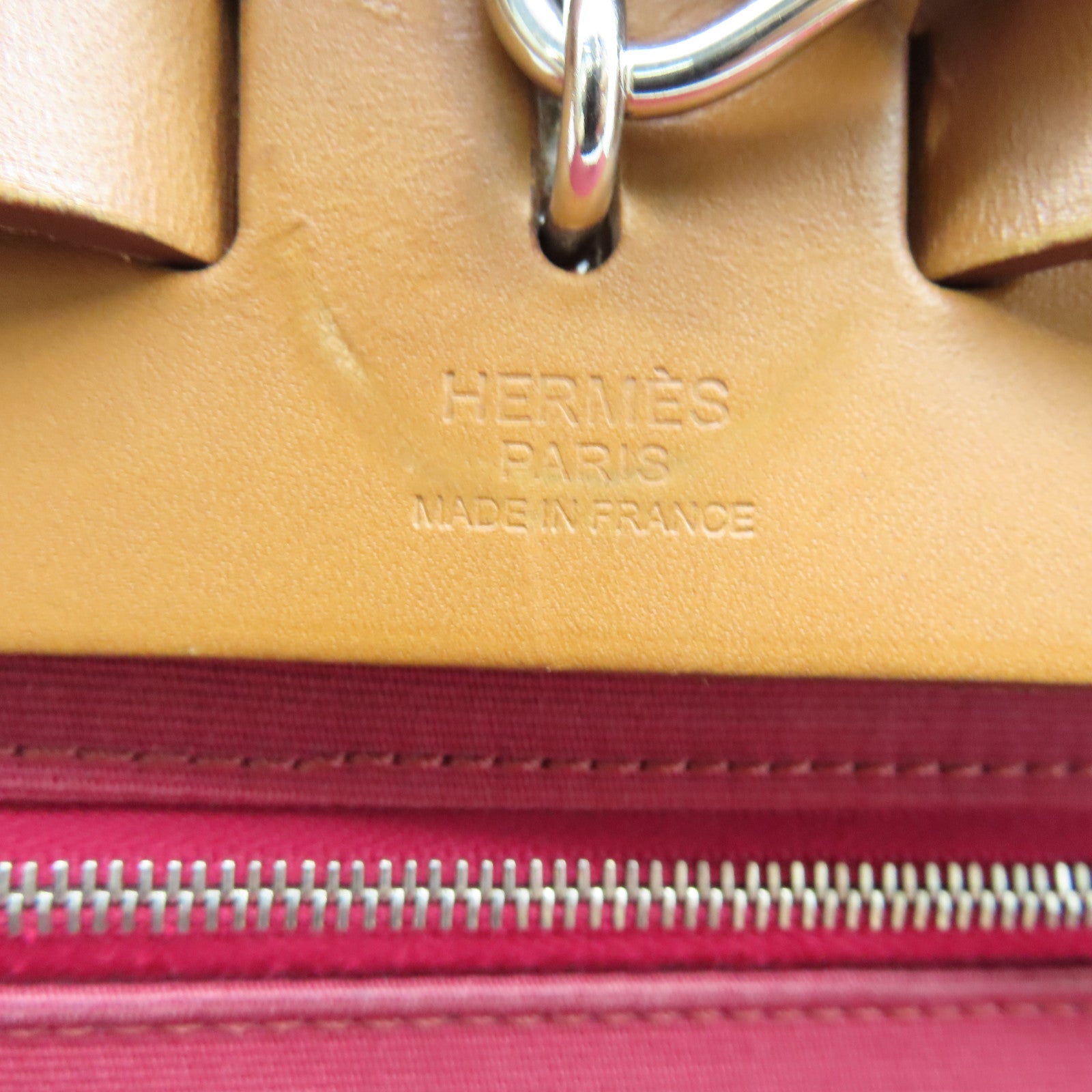 HERMES 帆布Herbag PM銀扣手挽肩背兩用袋紅色