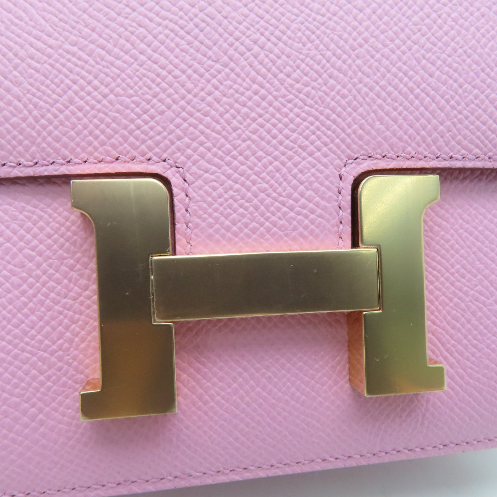 HERMES 【激减优惠】Epsom皮革Constance Mini玫瑰金扣肩背袋粉红色/Mauve Sylvestre/X9