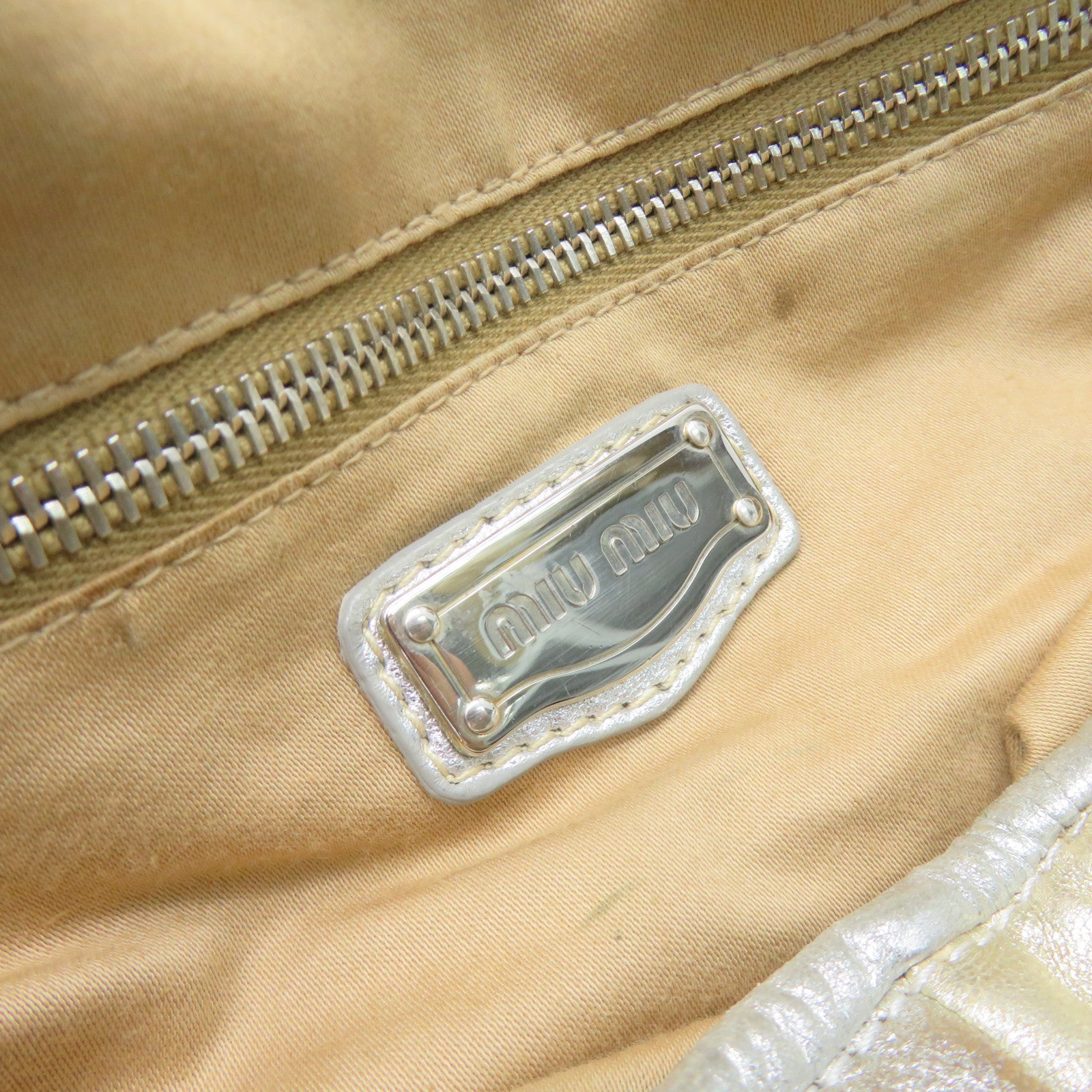 Miu Miu Cowhide Leather 2Way Shoulder Bag Handle Shoulder Bag Silver/Gold