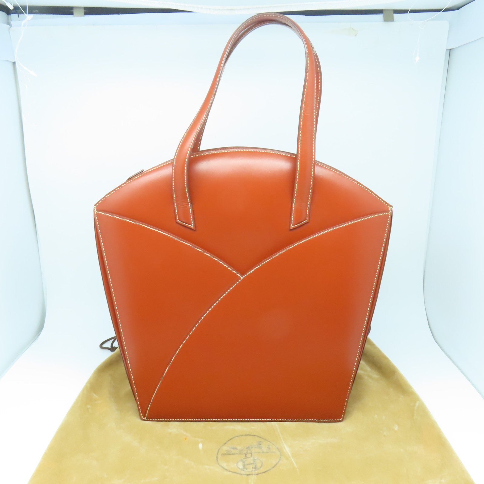 HERMES 【激減優惠】Box Calf皮革Vintage Bag金扣手挽袋啡色