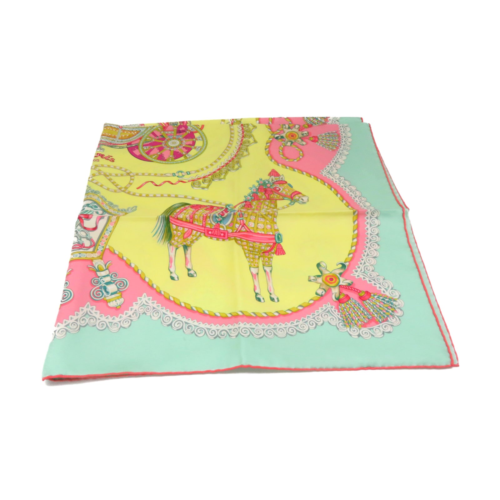HERMES 【激減優惠】絲質Scarf 90x90絲巾黃色/粉紅色/綠色/彩色