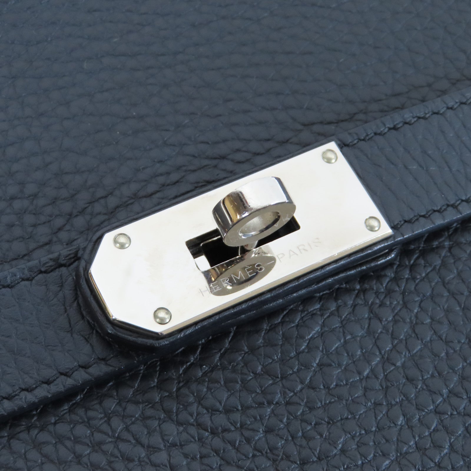 HERMES Clemence皮革Jypsiere 34銀扣肩背袋Noir黑色
