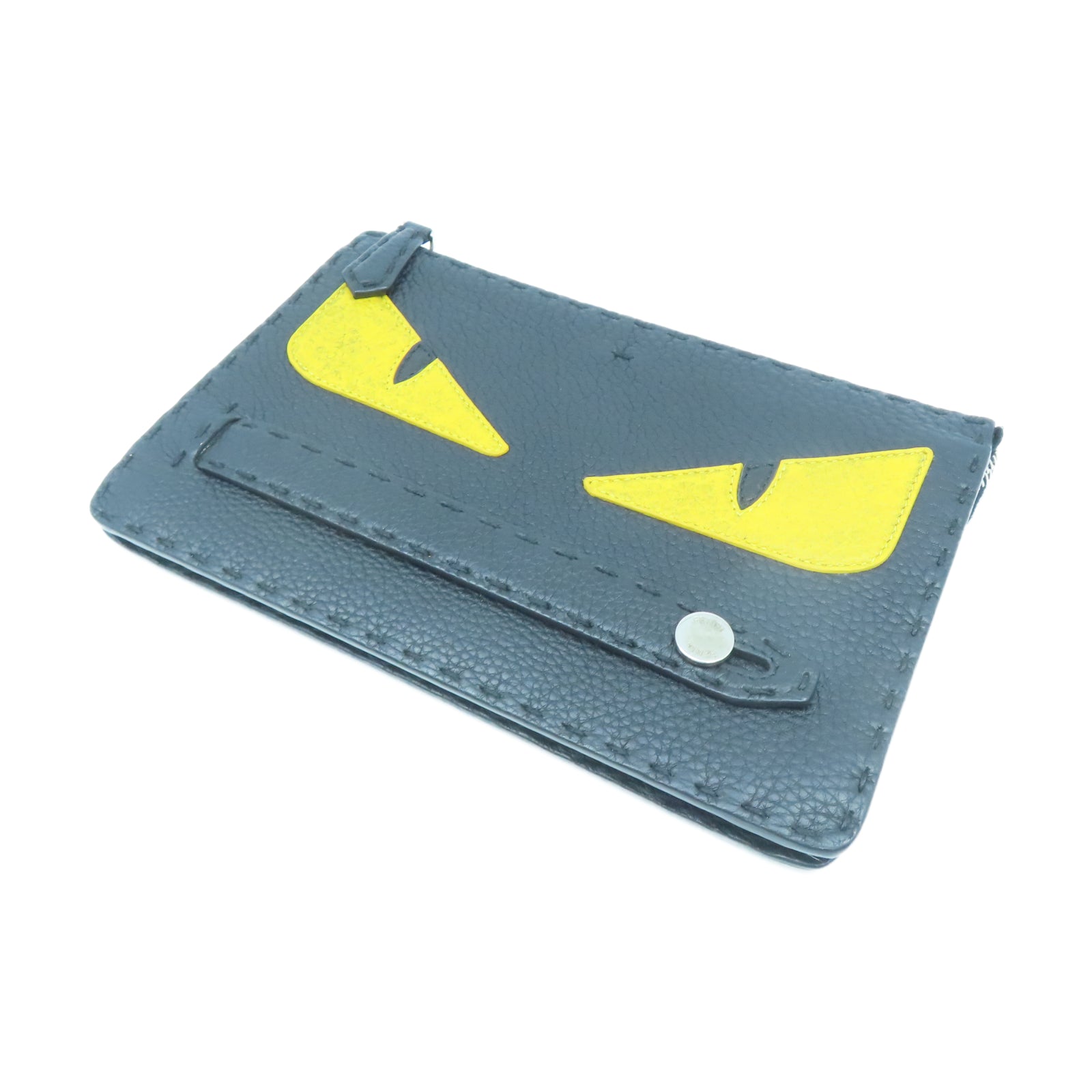 FENDI 牛皮皮革Clutch Bag銀扣手拿包黑色/黃色